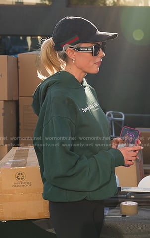 Heather’s green print hoodie on Selling Sunset