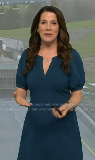 Heather’s teal blue puff sleeve dress on Good Morning America