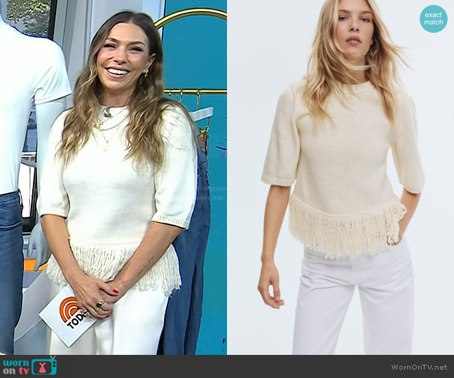 H&M Sweater with Fringe in Light beige worn by Melissa Garcia on Today