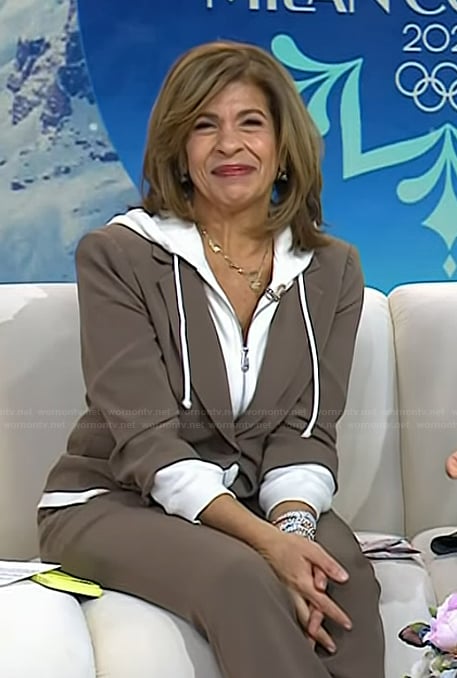 Hoda’s brown hooded blazer and pants on Today