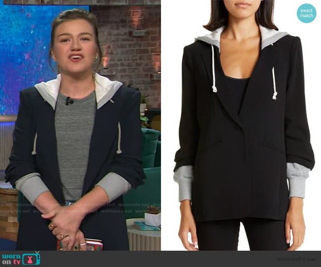 Hooded Khloe Jacket Cinq a Sept worn by Kelly Clarkson on The Kelly Clarkson Show
