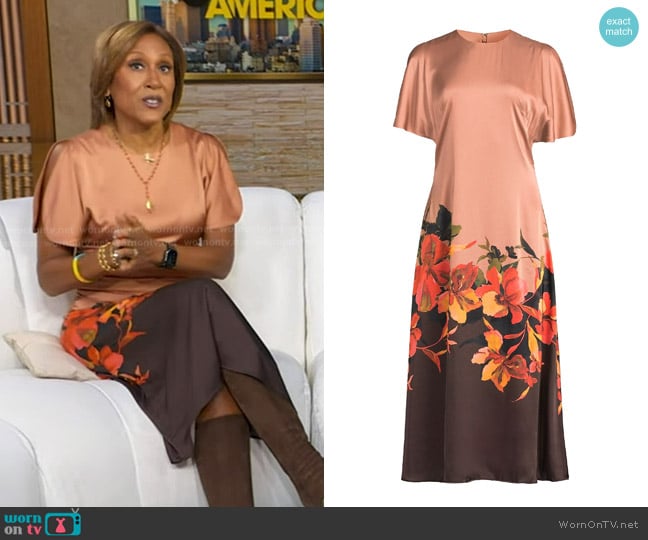 Hutch Raven Dress in Coral Placement Floral worn by Robin Roberts on Good Morning America