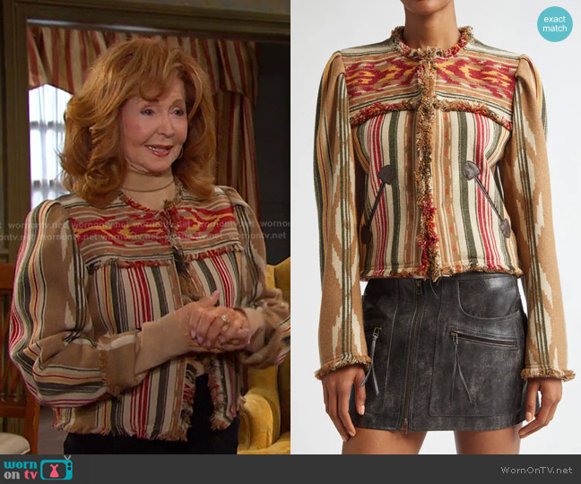 Isabel Marant Étoile Delphina Stripe Wool Blend Jacket in Camel worn by Maggie Horton (Suzanne Rogers) on Days of our Lives