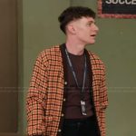 Jacob’s check print cardigan on Abbott Elementary