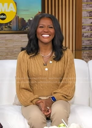 Janai’s beige cable knit sweater on Good Morning America