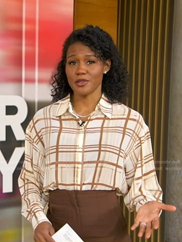Janai’s beige plaid shirt on Good Morning America