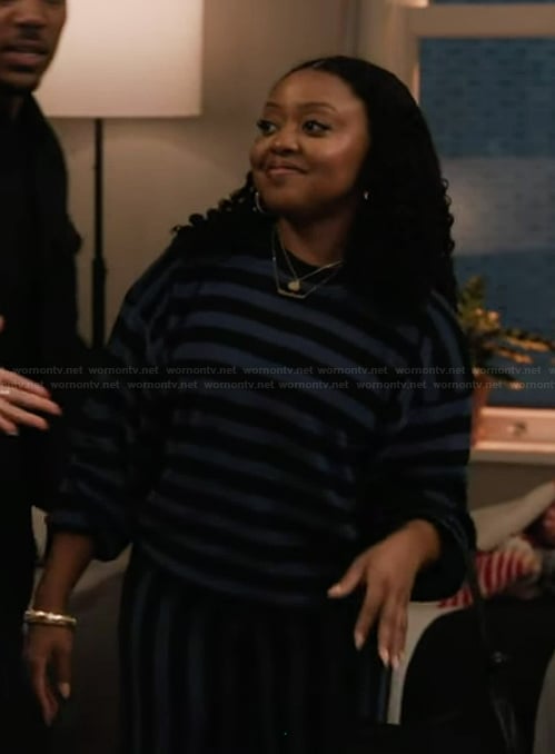 Janine’s blue striped sweatshirt set on Abbott Elementary