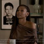 Jax’s brown asymmetric satin top and pants on Reasonable Doubt