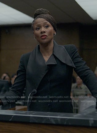 Jax’s black asymmetrical collar jacket on Reasonable Doubt