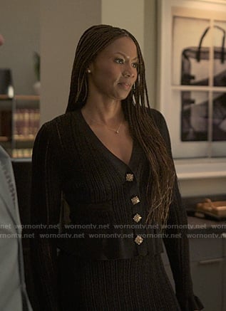 Jax’s black knit peplum dress on Reasonable Doubt