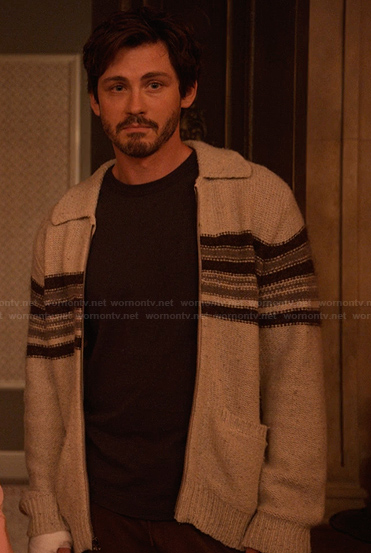 Jay’s gray striped cardigan on Only Murders in the Building