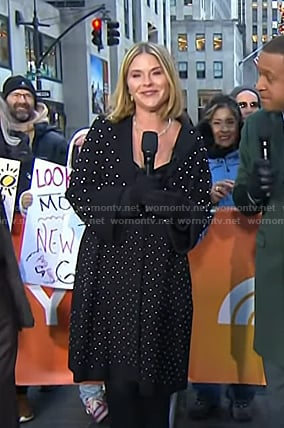Jenna’s black pearl embellished coat on Today