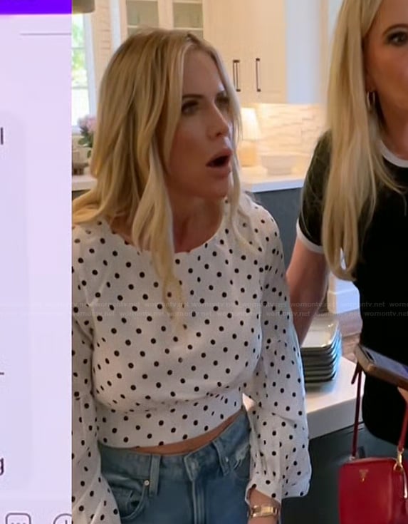 Jennifer’s white polka dot print top on The Real Housewives of Orange County
