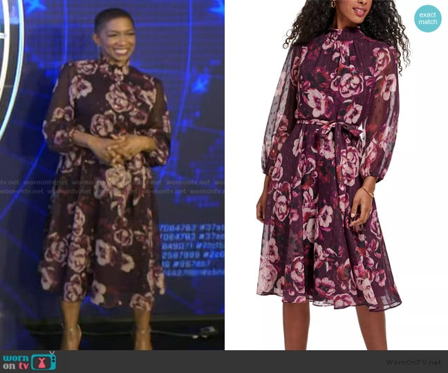 Jessica Howard Smocked Mock Neck Midi Dress worn by Deja Vu on Live with Kelly and Mark