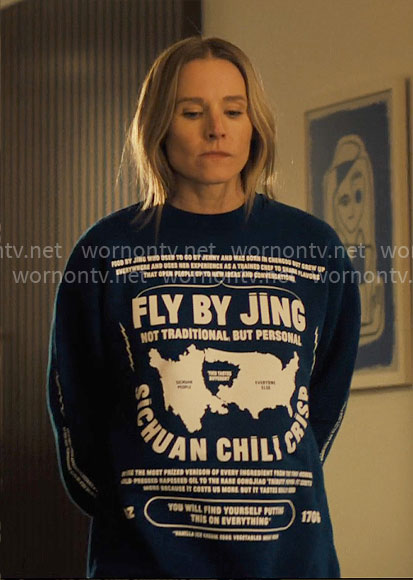 Joanne’s blue Fly By Jing sweatshirt on Nobody Wants This
