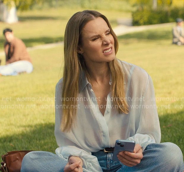Joanne’s sheer blue blouse on Nobody Wants This