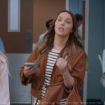 Jo’s brown jacket and leather tote bag on Greys Anatomy