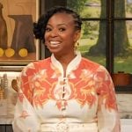 Jocelyn Delk Adams’ white floral belted dress on The Drew Barrymore Show