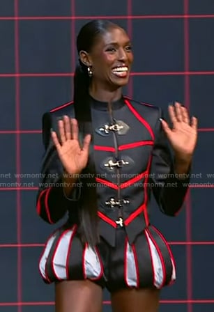 Jodie Turner-Smith’s black military jacket and shrots on Tamron Hall Show