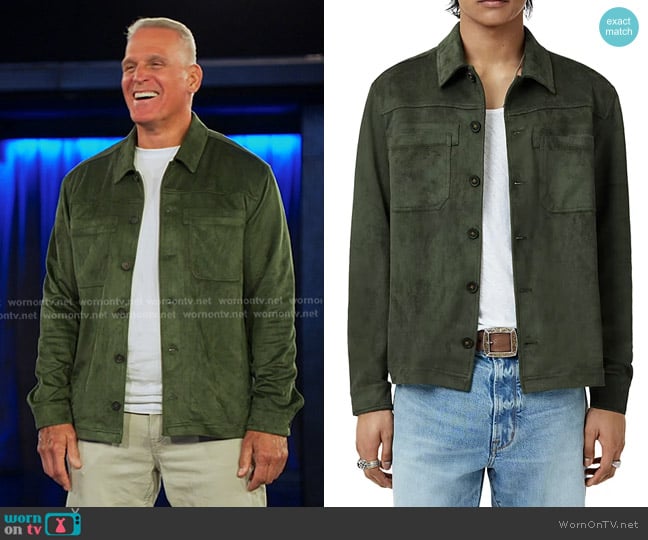 John Varvatos Mota Regular Fit Faux Suede Shirt Jacket in Moss worn by Mel Owens on The Golden Bachelor