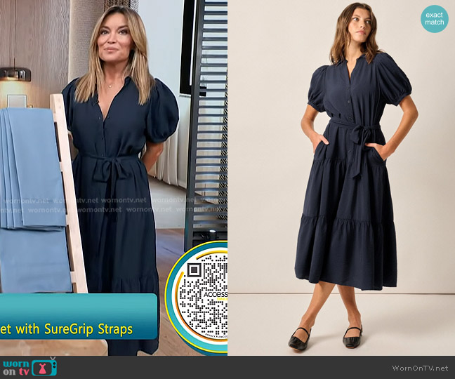 Johnnie-O Lorelai Button Up Tiered Maxi Dress in Navy worn by Kit Hoover on Access Hollywood