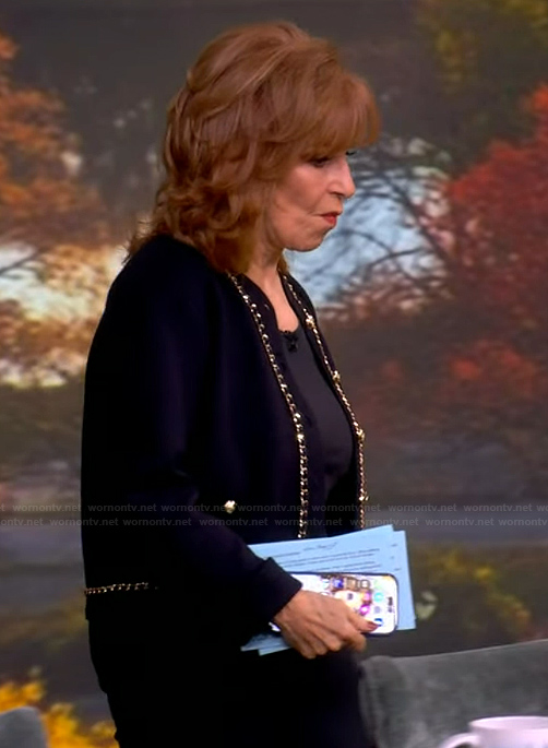 Joy’s navy embellished trim cardigan on The View
