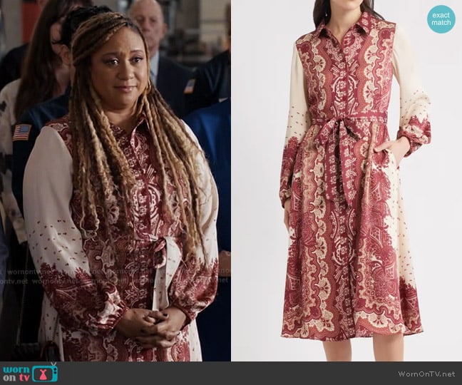 Julia Jordan Placed Print Long Sleeve Shirtdress worn by Karen Wilson (Tracie Thoms) on 9-1-1