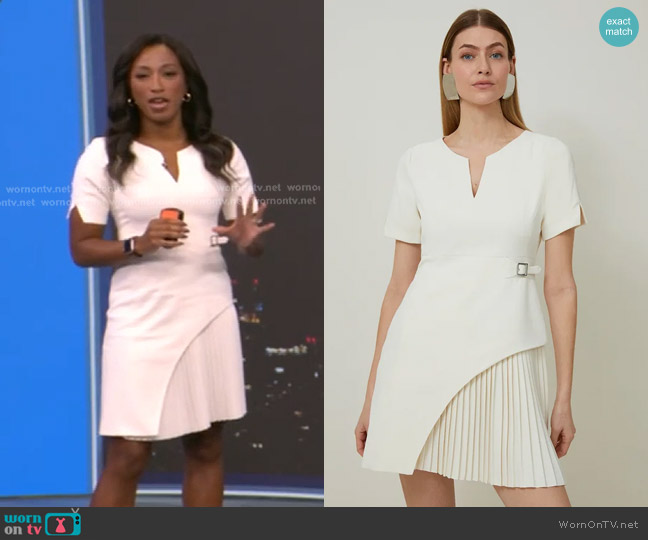 Karen Millen Tailored Military Pleat Short Sleeve Mini Dress in Ivory worn by Brittany Bell on Good Morning America