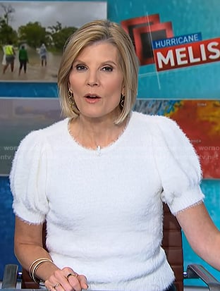 Kate’s white puff sleeve sweater on NBC News Daily