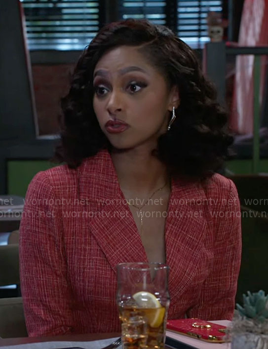 Kat’s red tweed blazer dress on Beyond the Gates