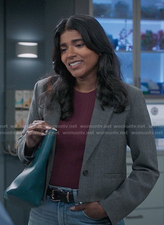 Kavita’s grey plaid cropped blazer on Greys Anatomy