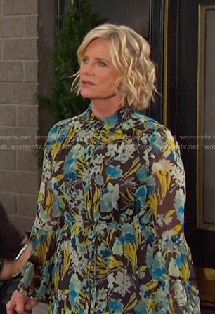 Kayla’s black floral print dress on Days of our Lives