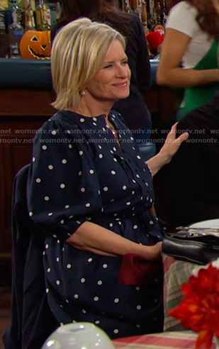Kayla’s navy polka dot dress on Days of our Lives