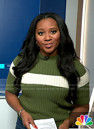 Kay’s green stripe short sleeve sweater on NBC News Daily