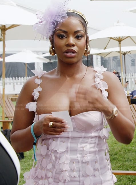 Keiarna’s lavender floral applique dress on The Real Housewives of Potomac