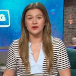 Kelly’s striped v-neck top on The Kelly Clarkson Show