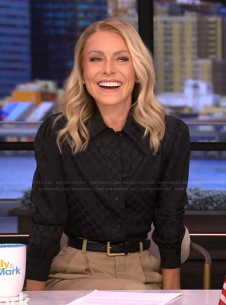 Kelly’s black satin blouse on Live with Kelly and Mark