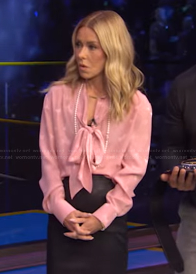 Kelly’s pink tie neck blouse on Live with Kelly and Mark