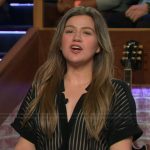 Kelly’s black shadow stripe jumpsuit on The Kelly Clarkson Show