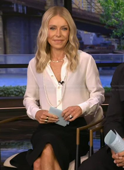 Kelly’s white blouse on Live with Kelly and Mark