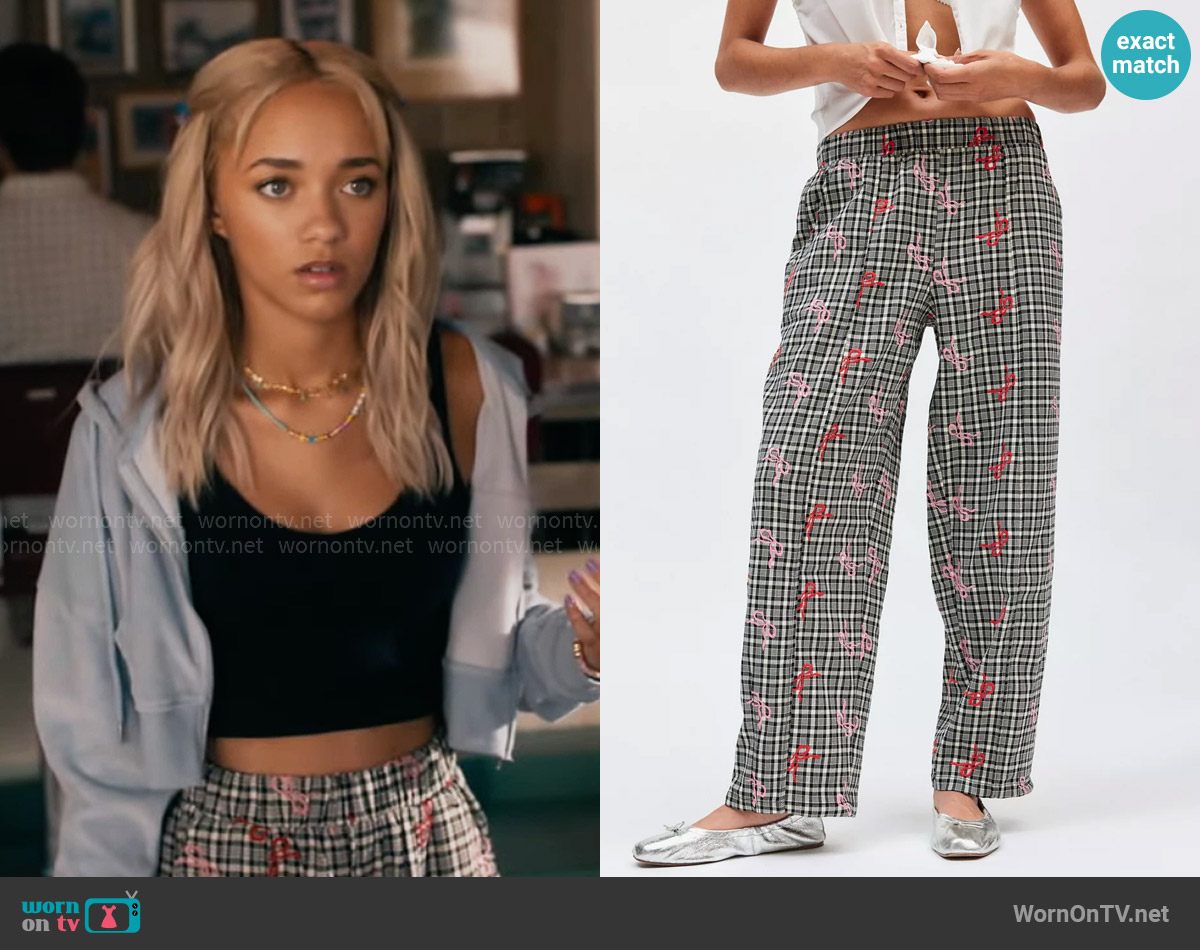 Kimchi Blue Critter Embroidered Wide Leg Pant worn by Ava (Amirah J) on High Potential