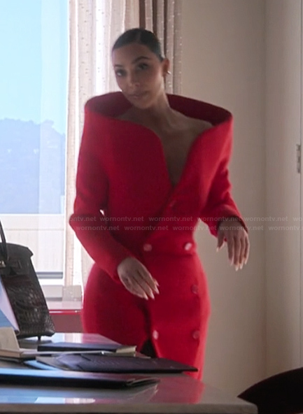 Kim’s red double breasted dress on The Kardashians