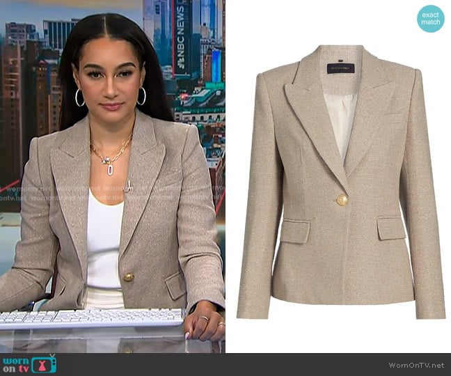 Kobi Halperin Nerys Speckled Tweed Blazer in Beige worn by Morgan Radford on NBC News Daily