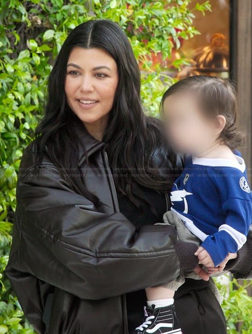 Kourtney’s black oversized leather jacket on The Kardashians