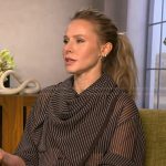 Kristen Bell’s black striped blouse on Access Hollywood