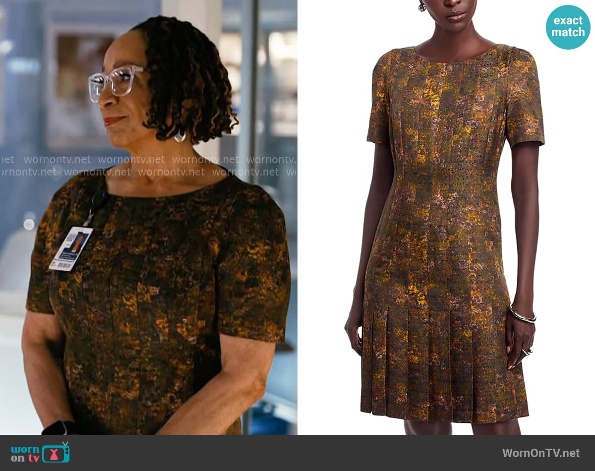 Lafayette 148 New York Puff Sleeve Pleated Dress worn by Sharon Goodwin (S. Epatha Merkerson) on Chicago Med