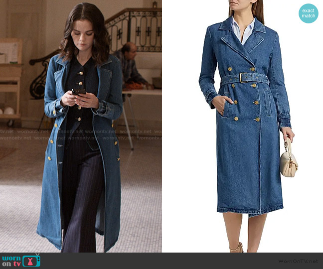 L'Agence Bradley Belted Cotton Denim Trench Coat worn by Mabel Mora (Selena Gomez) on Only Murders in the Building