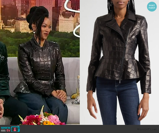 L'Agence Lyric Peplum Biker Jacket worn by Sonequa Martin-Green on Sherri