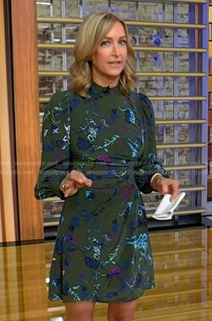 Lara’s green floral long sleeve dress on Good Morning America