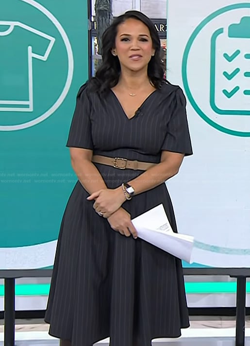 Laura’s pinstripe v-neck dress on Today